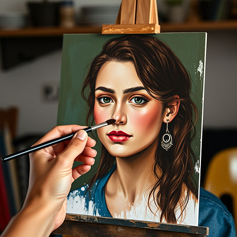 create a photo of a hand holding a paint brush while painting a portrait of a person.jpg