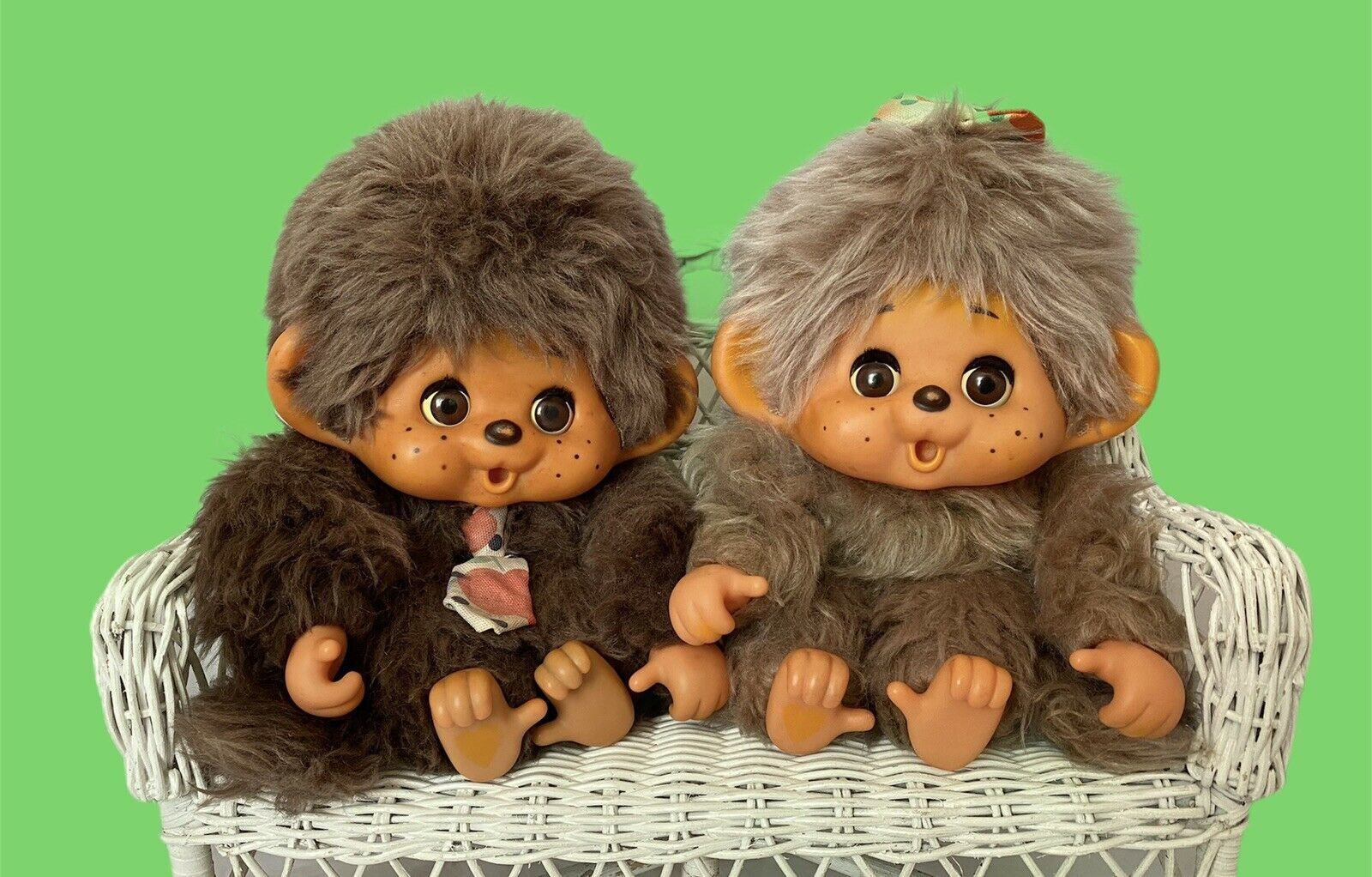 2 Adorable Japanese Toho Monchhichi Monchichi in pair 32cm - 12,6" - EXTRA RARE