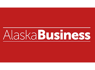 AlaskaBusiness logo on red background, white text and lines, representing business news.