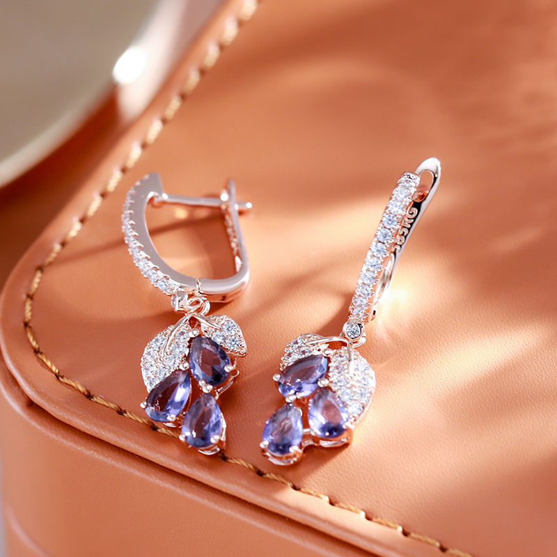 Miniatura: JULYDREAM Luxury Full Zircon Purple Pendant Earrings for Women 585 Gold Color Et