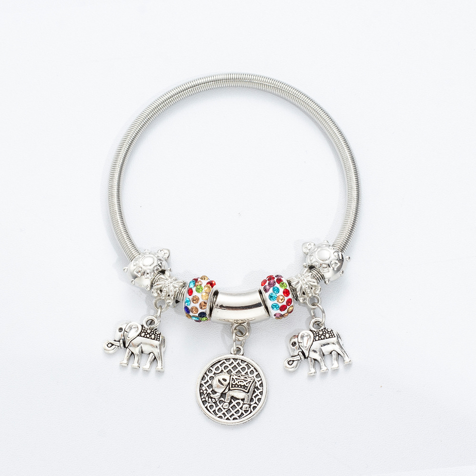 Miniatura: Creative Elephant Charms Bracelet Colorful Rhinestone Bead Silver Color Metal Br