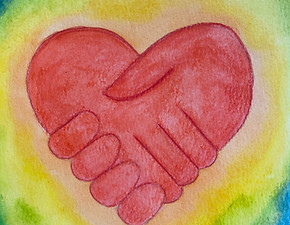 Watercolor image of hands forming a heart, representing unity and belonging in community workshops focused on connection
