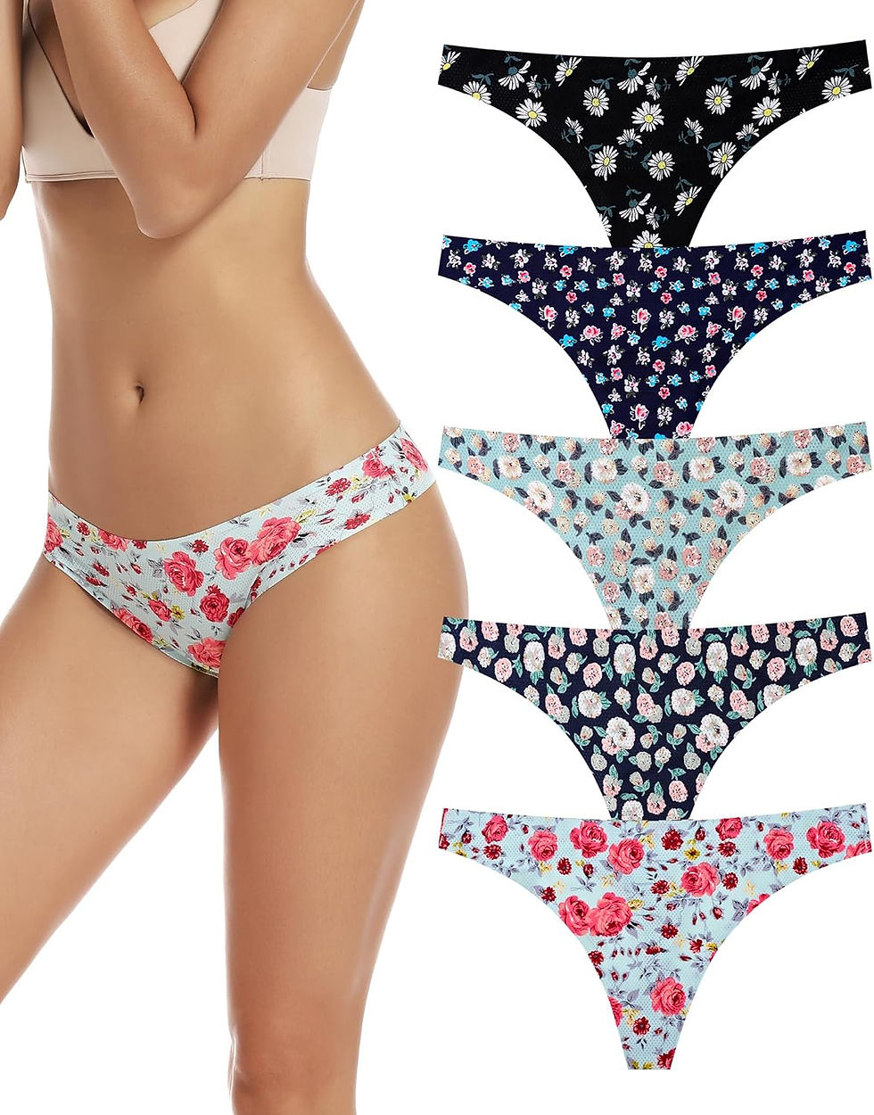 Thumbnail: VOENXE Seamless Women Underwear Thongs,No Show Ladies Panties,Breathable Active