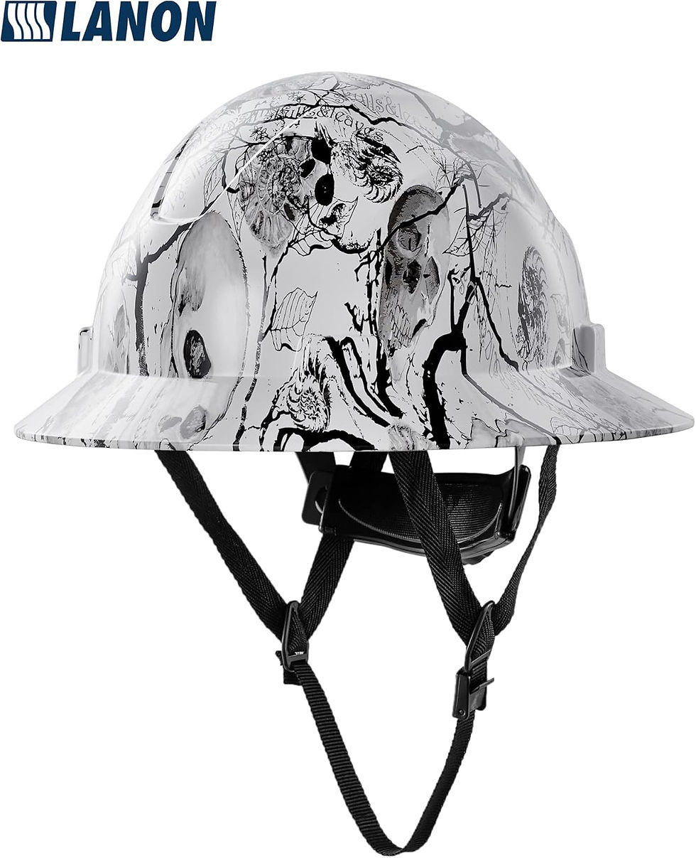 Thumbnail: LANON Full Brim Hard Hat, OSHA Construction Work Approved, FRP Safety Helmet wi