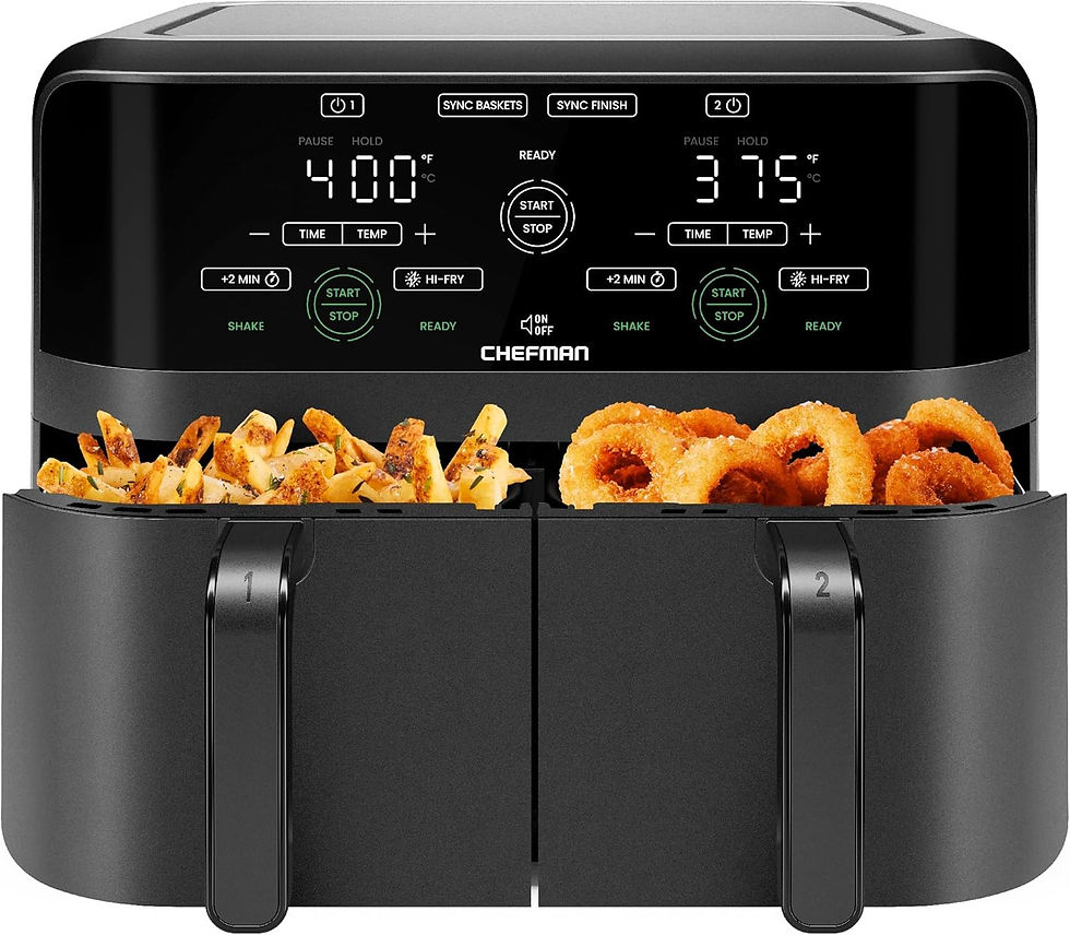 Thumbnail: CHEFMAN 6 Quart Dual Basket Air Fryer Oven with Easy View Windows, Sync Finish,