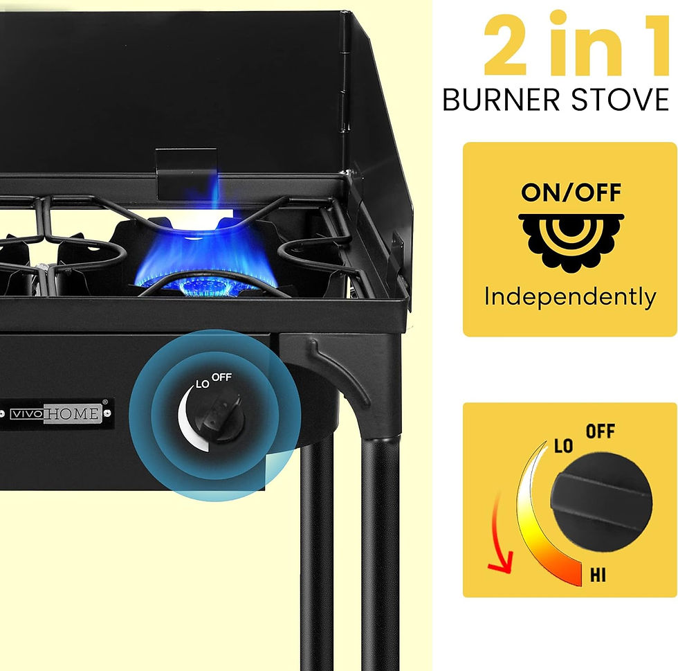 Thumbnail: VIVOHOME Double Burner Stove, Heavy Duty Outdoor Dual Propane with Windscreen a