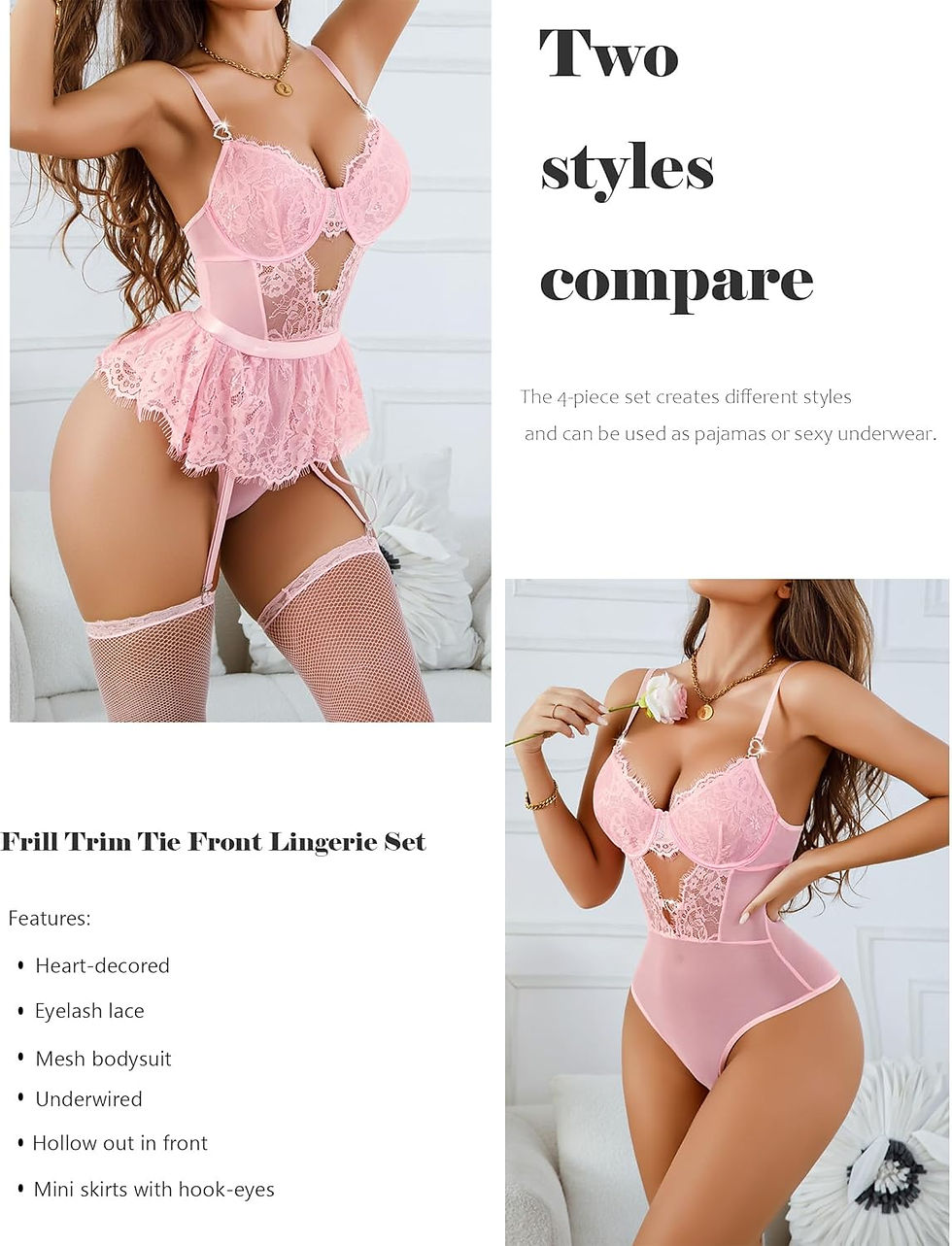 Thumbnail: Alrovetoney Sexy Lingerie for Women Naughty Lace Garter Lingerie Set with Under