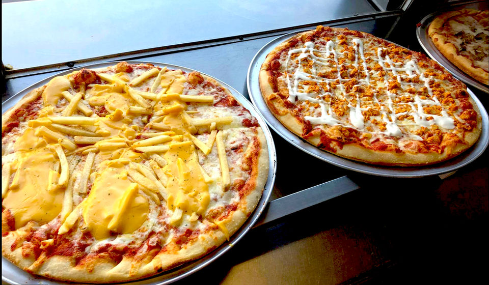 French Fry pizza at Olympic Flame, Wildwood Boardwalk, New Jersey, Jersey Shore