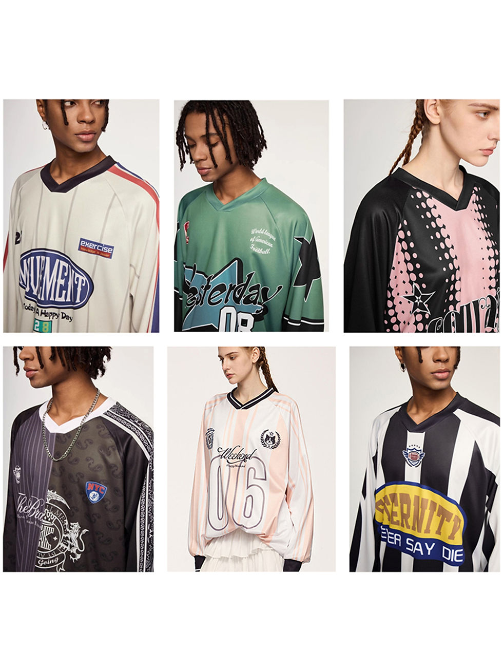 Y2K street blokecore retro jersey sporty style shoulder insert loose long sleeve