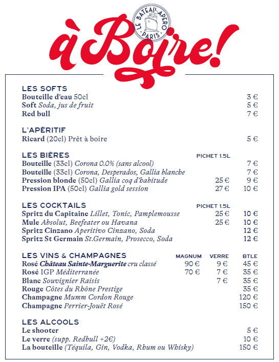 Carte des boissons Le bateau apéro