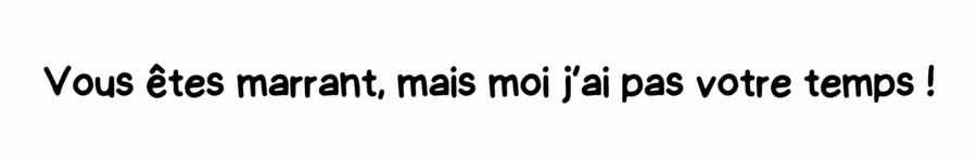 Vous etes marrant, mais moi j’ai pas votre temps
