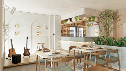 Salão restaurante sushi com Bar palco