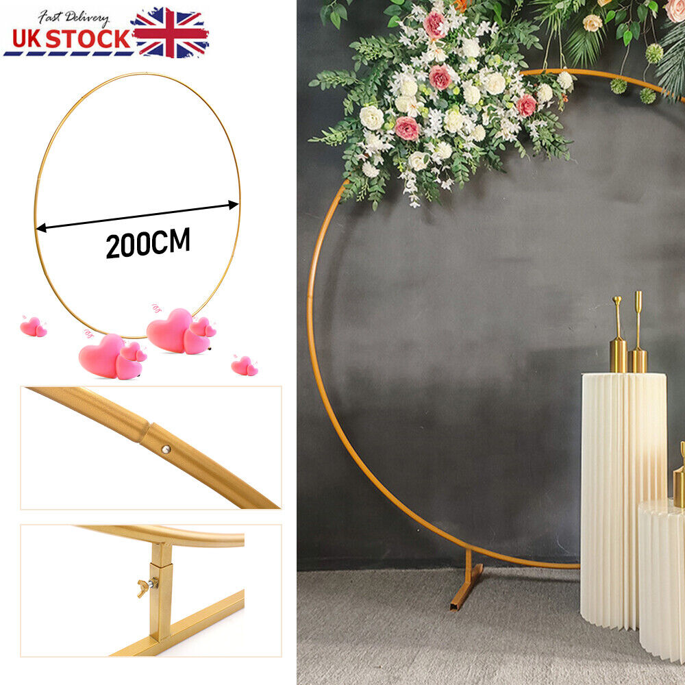 2M round Hoop Balloon Arch Backdrop Flower Gold Display Stand Frame Wedding New