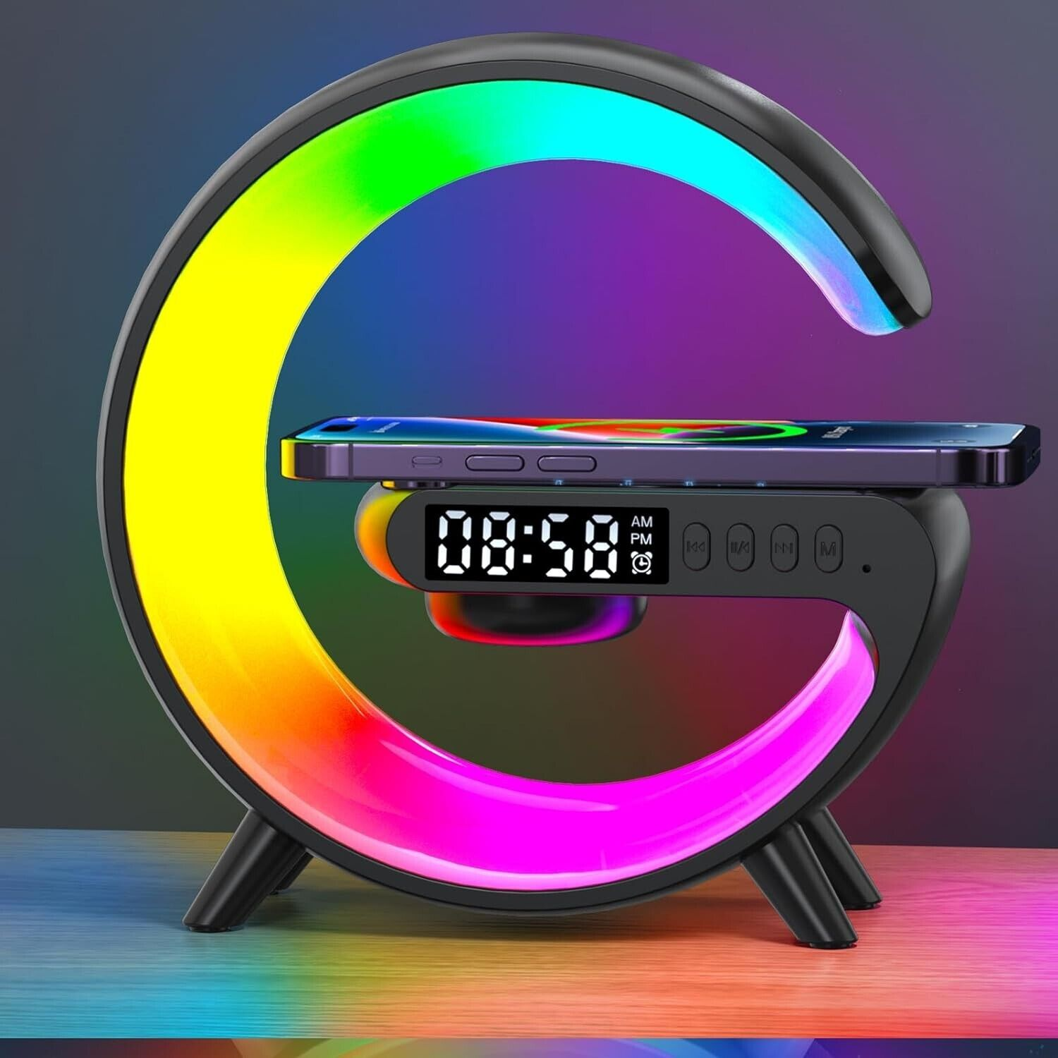 Smart G Lamp Wireless Charger Bluetooth Speaker RGB Alarm Clock Night Light Usb