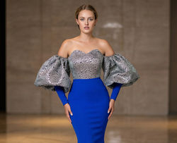 Two-tone off the shoulder mermaid gown with puff sleeves full_edited