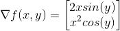 gradient of a function f with symbol nabla