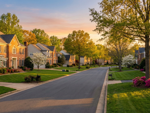 Quiet suburban street in Woodbridge Virginia at golden hour — Sarkis Real Estate