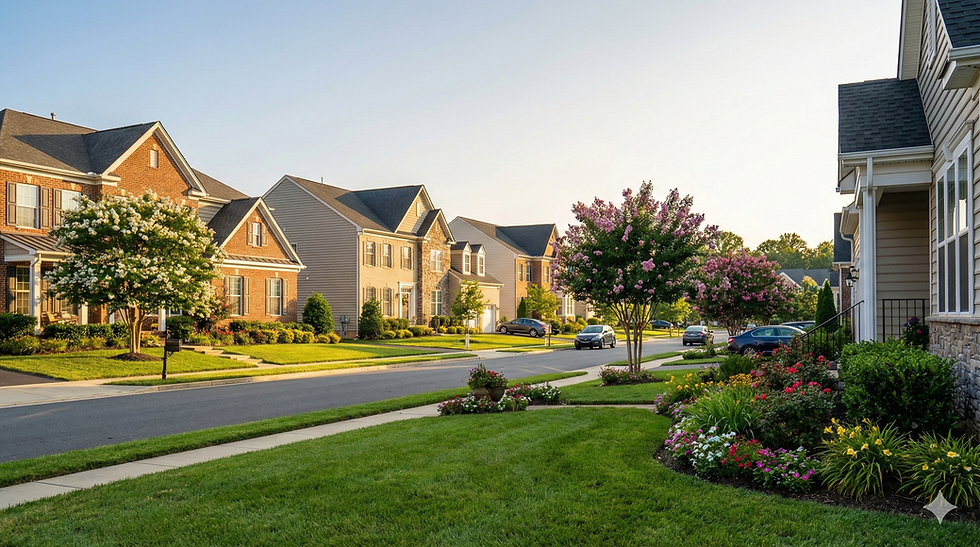 Woodbridge Virginia residential neighborhood with single-family homes at golden hour — Sarkis Real Estate