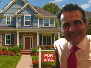 A vibrant and inviting image of the exterior of a beautiful home in Woodbridge, showcasing the distinctive architecture found near 4310 Prince William Pkwy. Include elements that appeal specifically to home sellers, such as a "For Sale" sign.