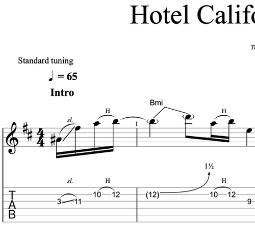Hotel California Complete Solo Felder Walsh Harmony TAB Score 