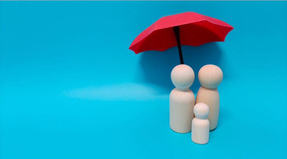 Parents protecting child with umbrella representing parental instinct to protect teenagers.