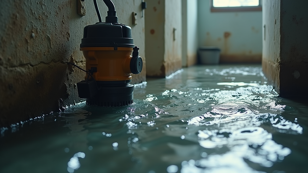 Close-up view of a submersible pump removing water from a flooded basement