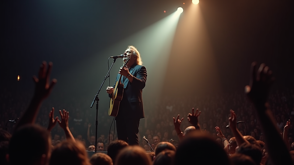 Eye-level view of Don Martin performing on stage