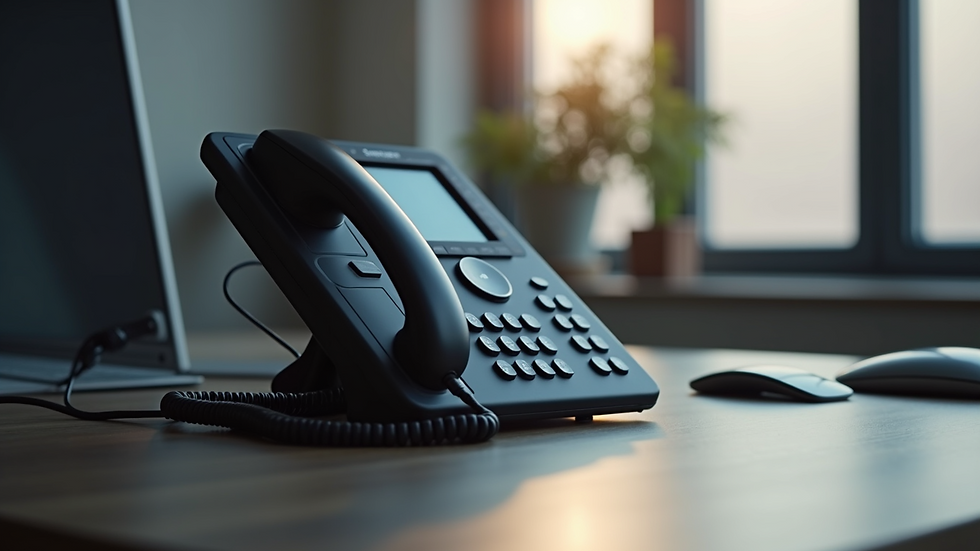 Eye-level view of a modern adaptive communication device on a desk