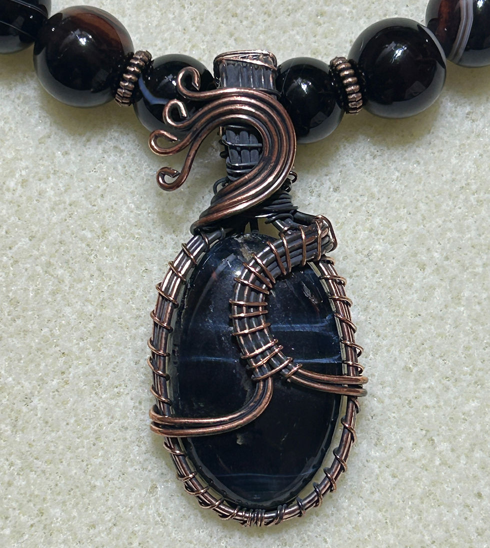 Thumbnail: Tiger eye Black wire-wrapped , necklace, and bracelet set