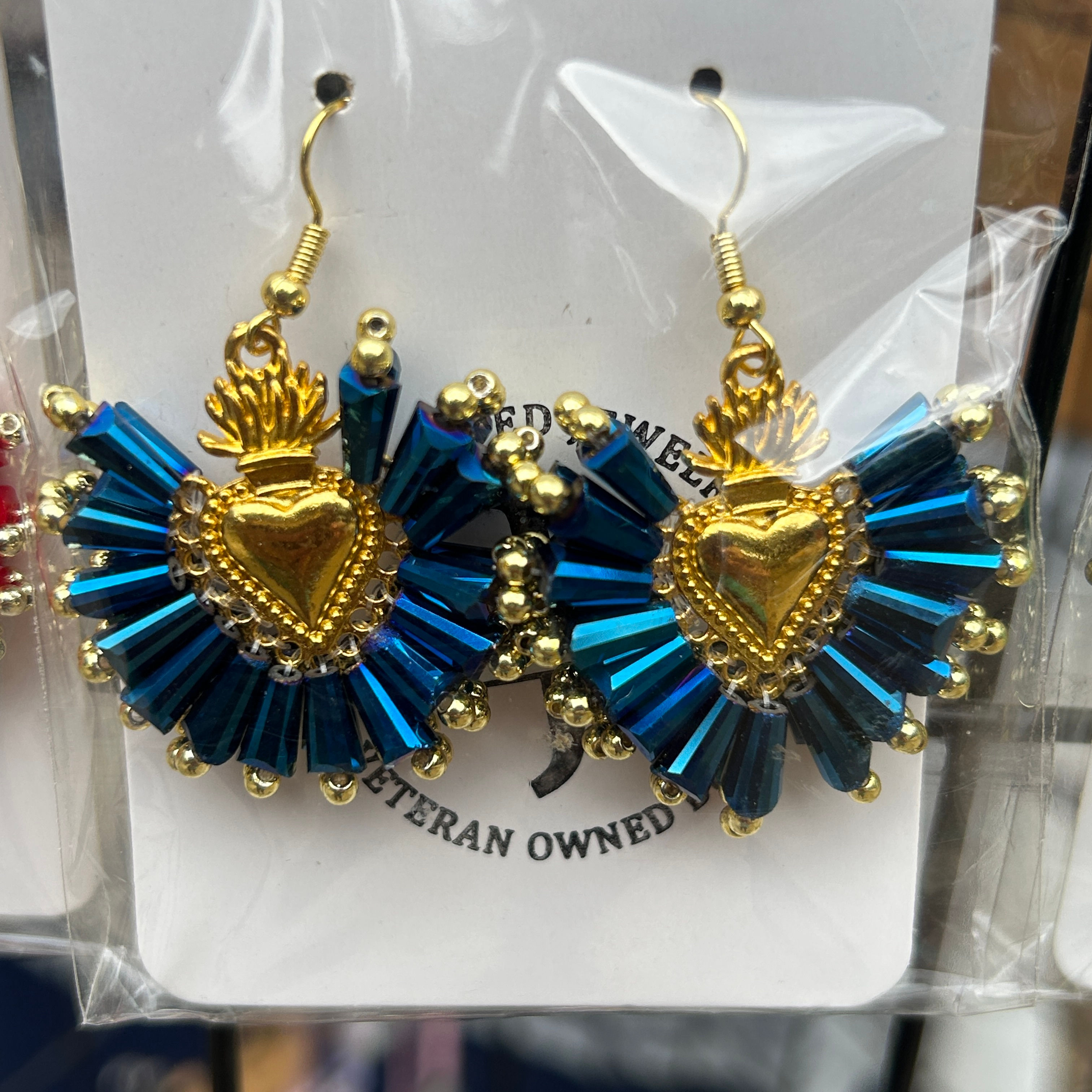 Royal blue and gold crystal earrings 