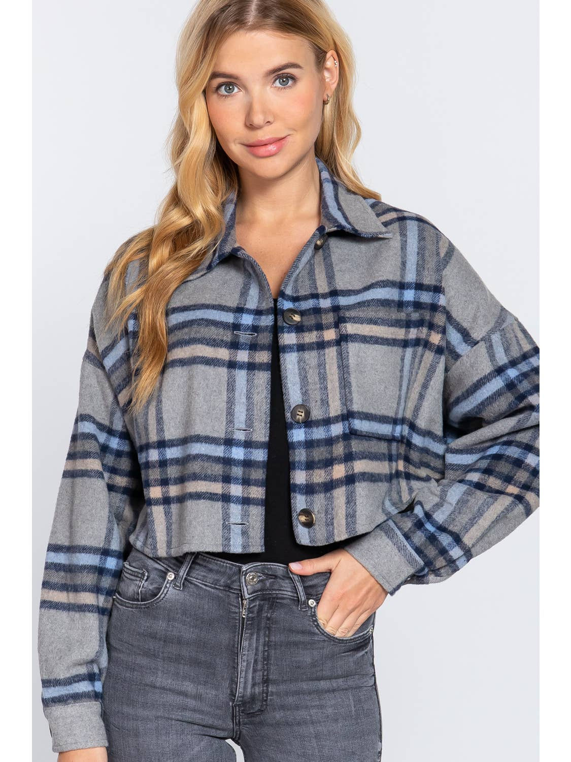 Meadow crop plaid jacket 