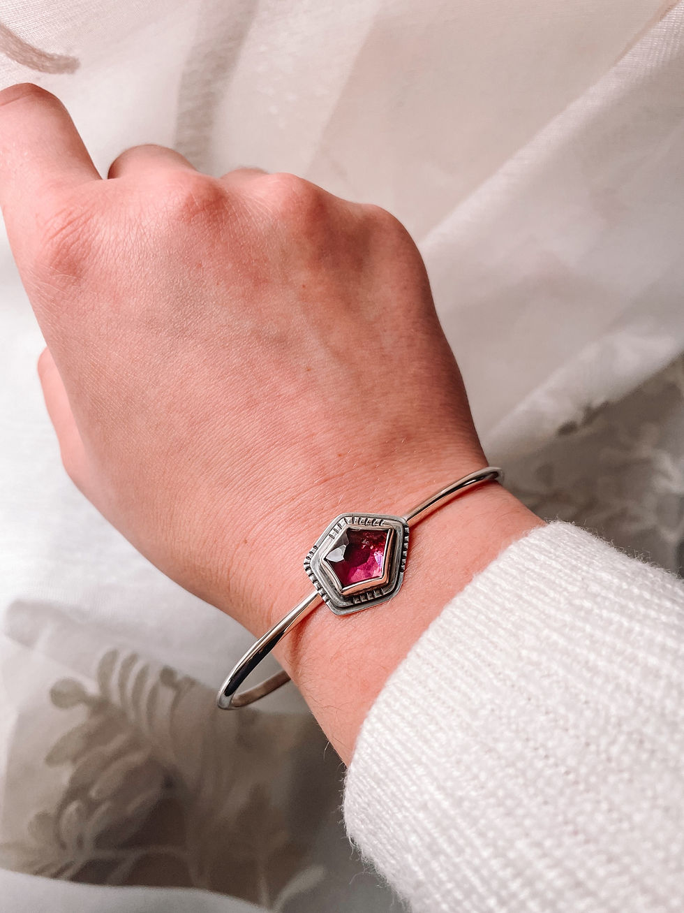Geometric Rhodolite Garnet Cuff