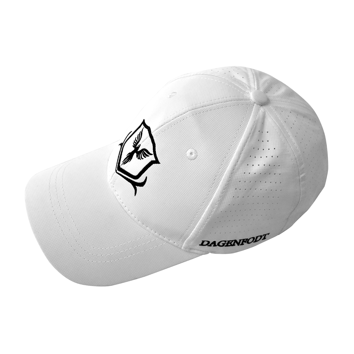 Diseño transpirable en vista superior de la gorra de golf blanca DAGENFODT.