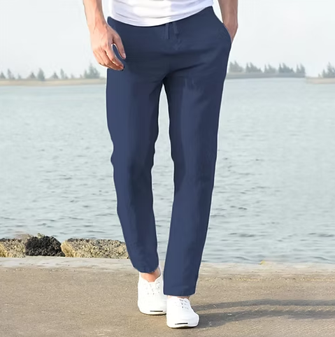 Men's Cotton Linen Pants Male Autumn New Breathable Solid Color Linen Trousers