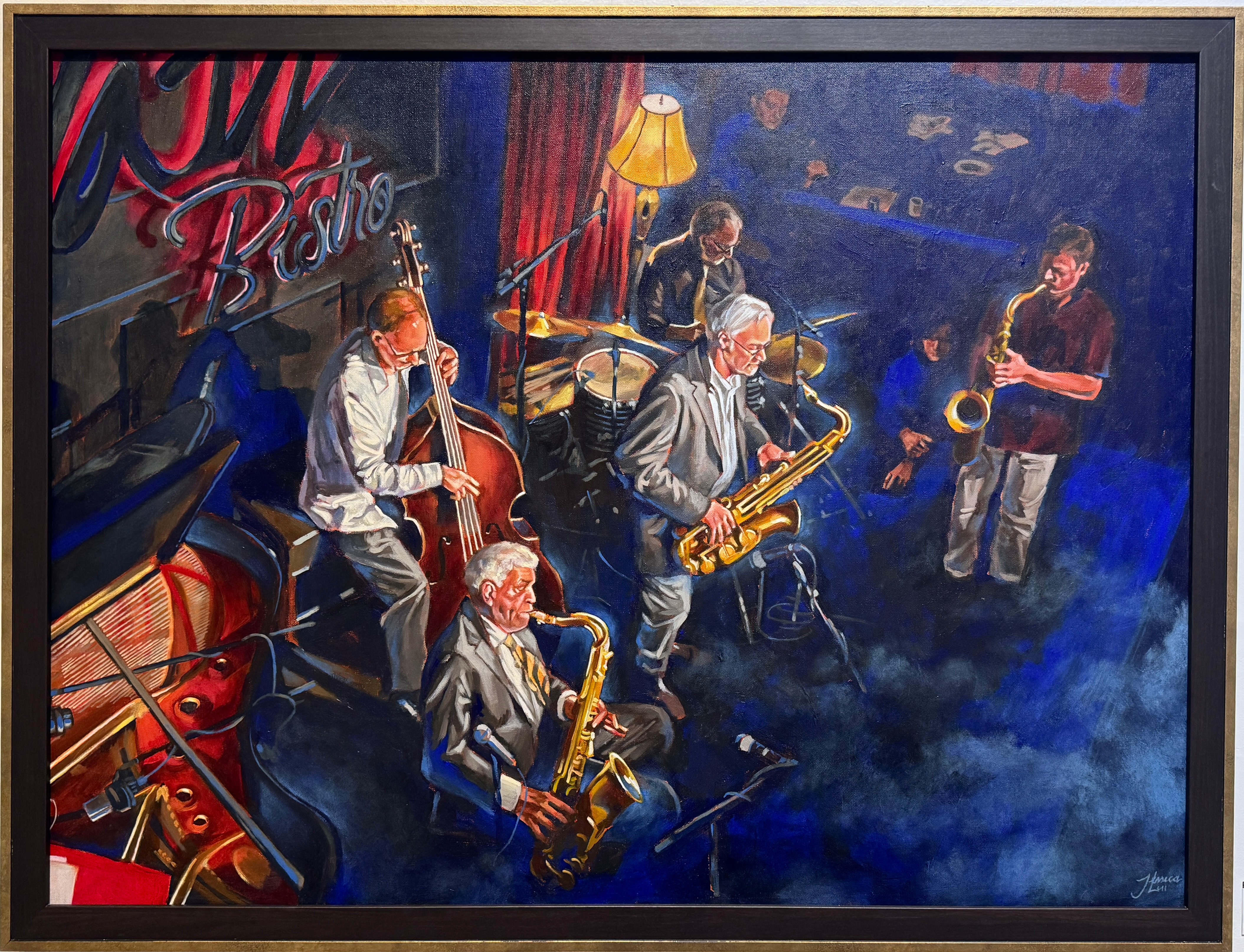 Jazz Bistro - Framed 30x40" Oil Painting