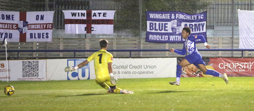 Ruben Carvalho scores against Dulwich Hamlet in October 2023