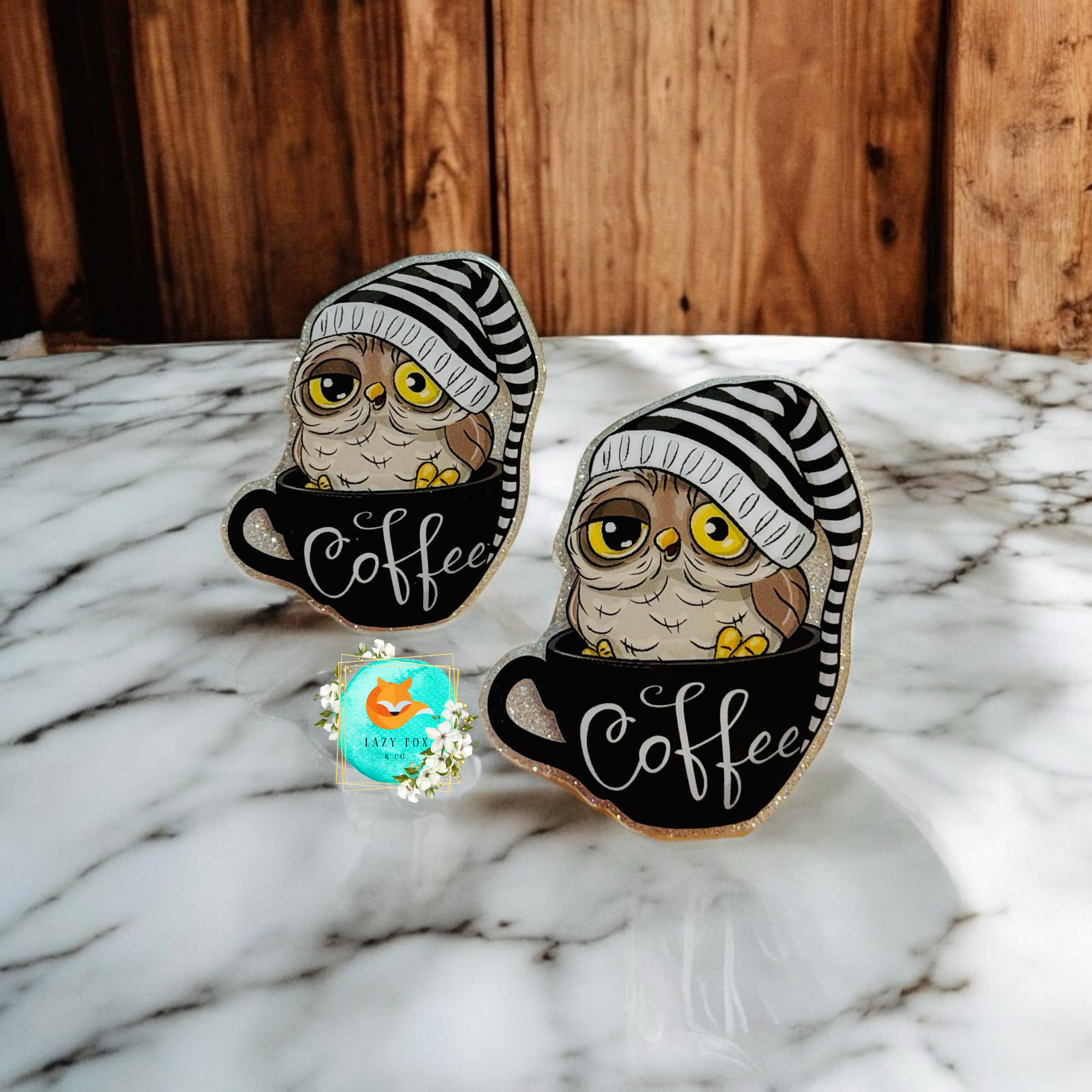 Sleepy Owl In Mug Badge Topper (Interchangeable)