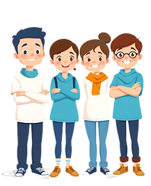 make an illustration without background cartoon style with students standing next to each