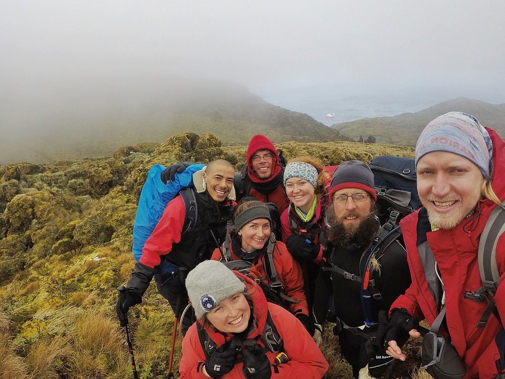 The two Gough teams spent two weeks together exploring the island during takeover! (C. Jones)