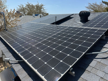 Solar array on residential roof on a sunny day