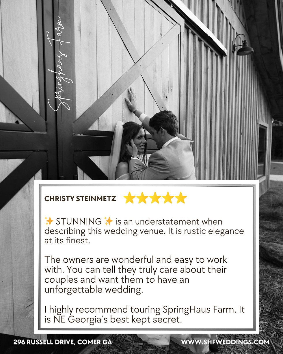 Review from Google for SpringHaus Farm Athens, GA wedding venue