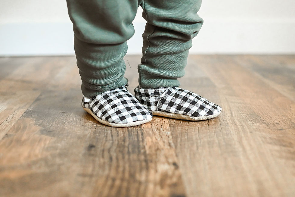 Thumbnail: gingham baby shoes on floor