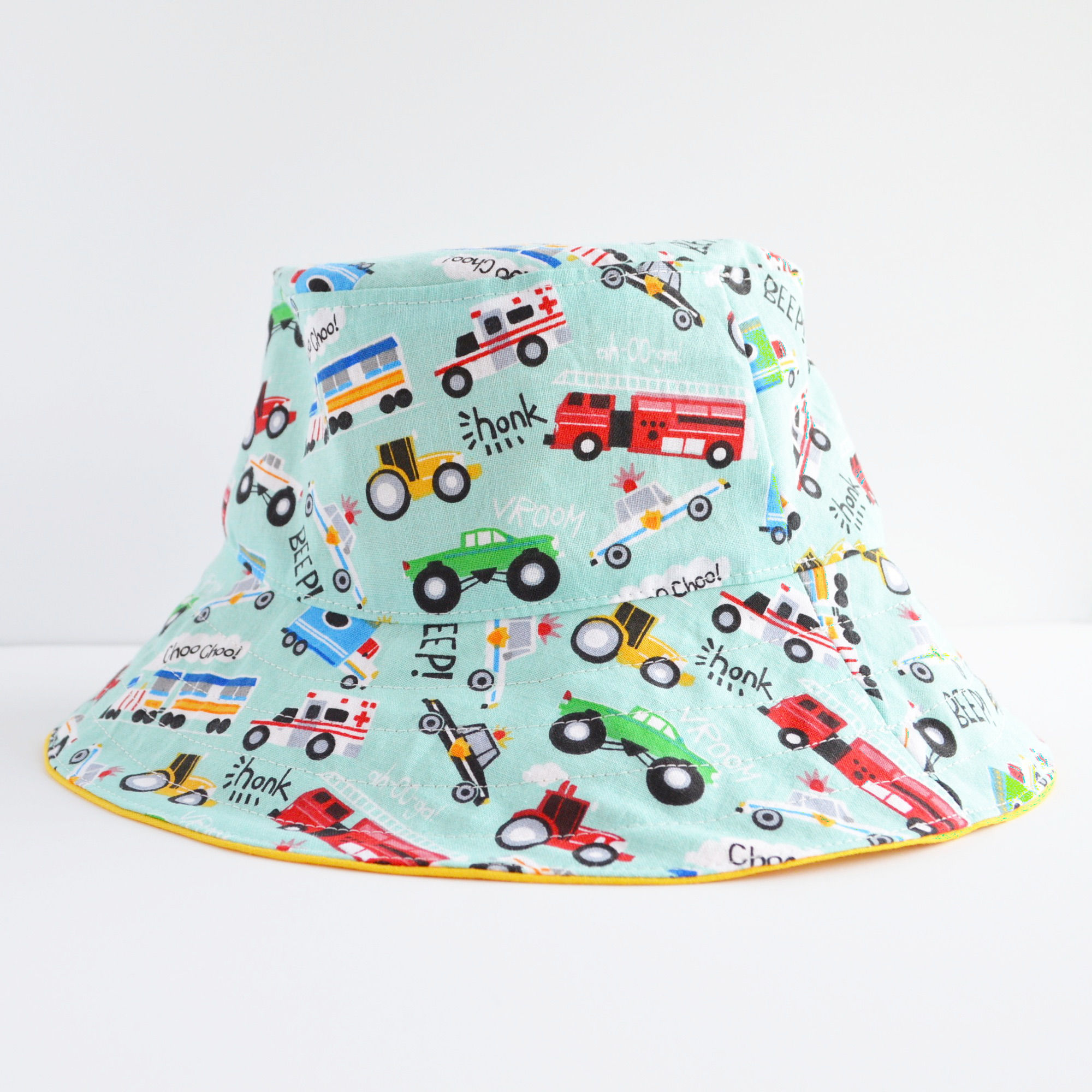 bucket hat with cars and trucks