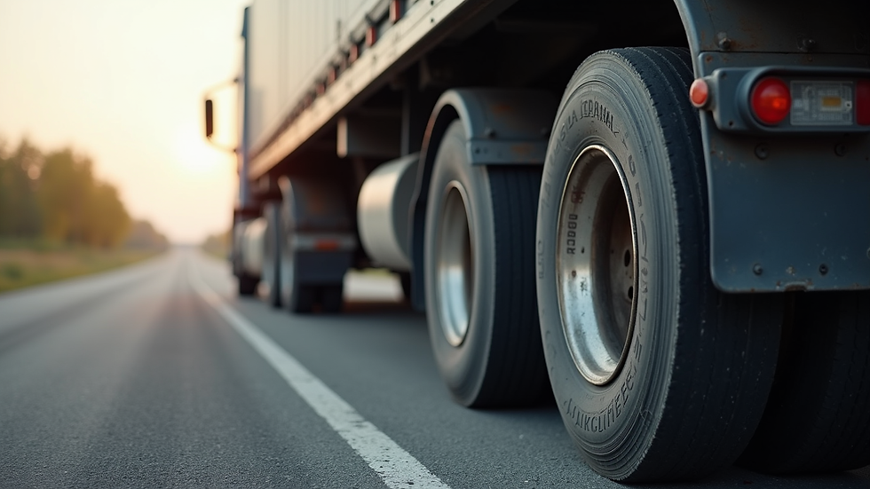 Close-up view of a heavy-duty truck tire being changed on the roadside