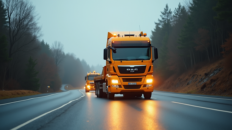 Eye-level view of a tow truck arriving at a roadside vehicle