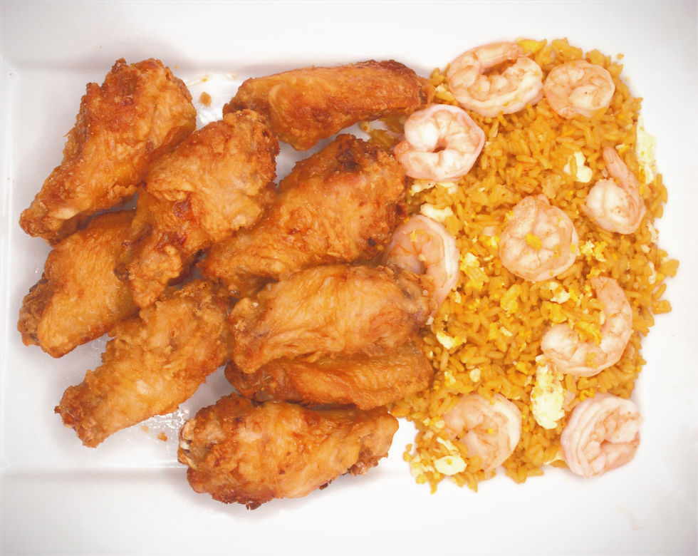 Shrimp Fried Rice and Crispy Wings