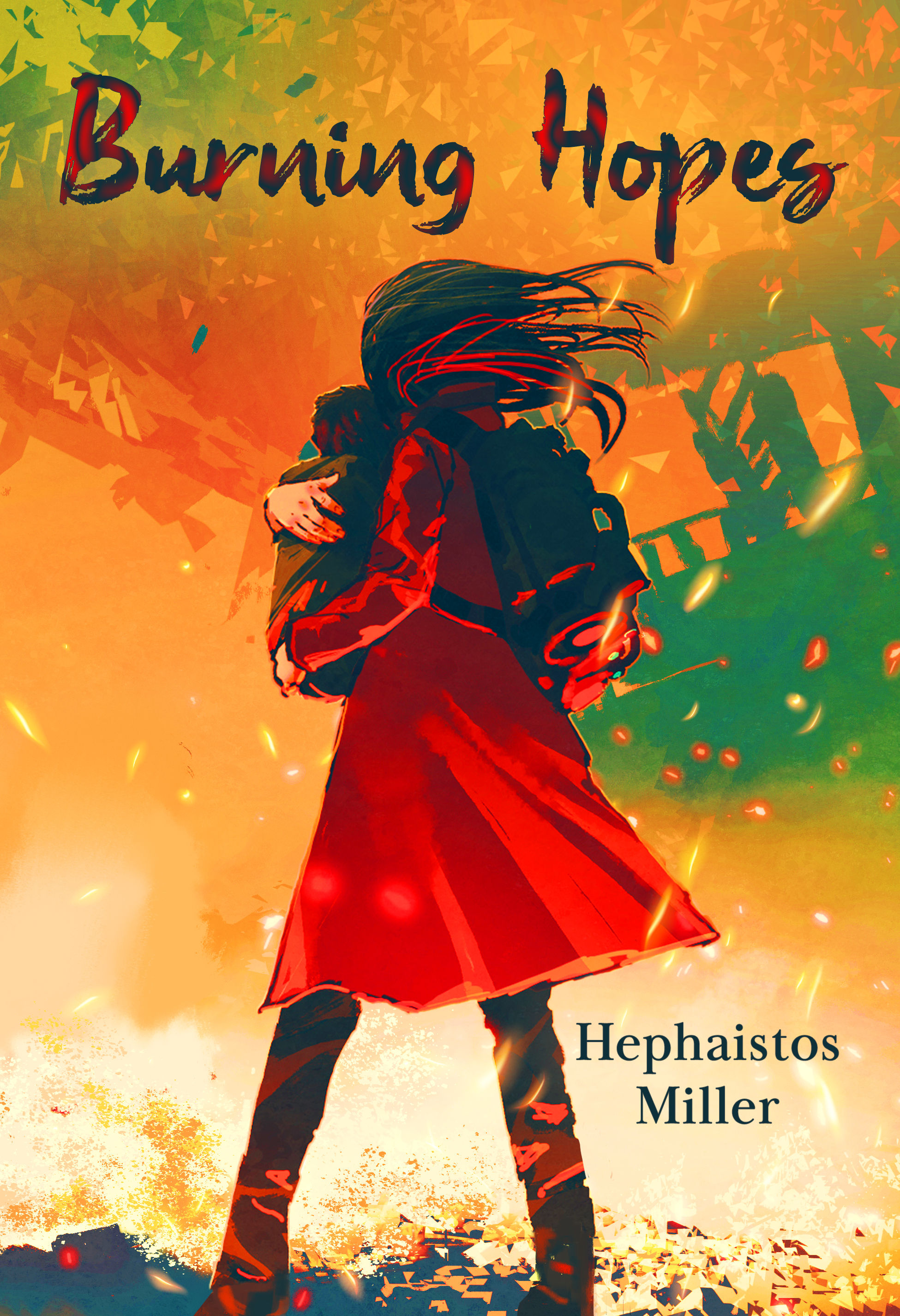 thriller or dystopian premade cover with a woman holding a baby. comic style. handdrown.