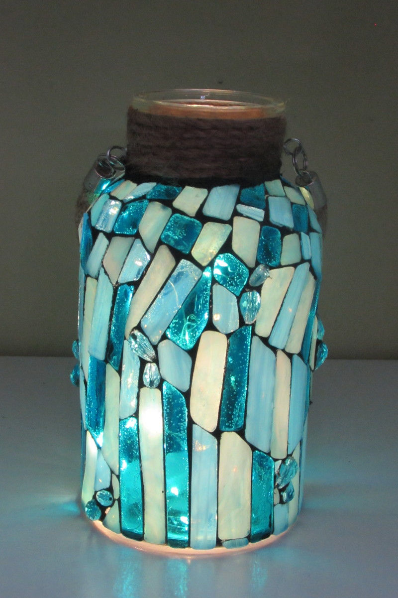 Large turquoise chiseled hanging or tabletop light