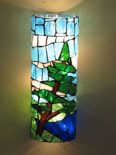 Tree on a lake mosaic sconce or table light