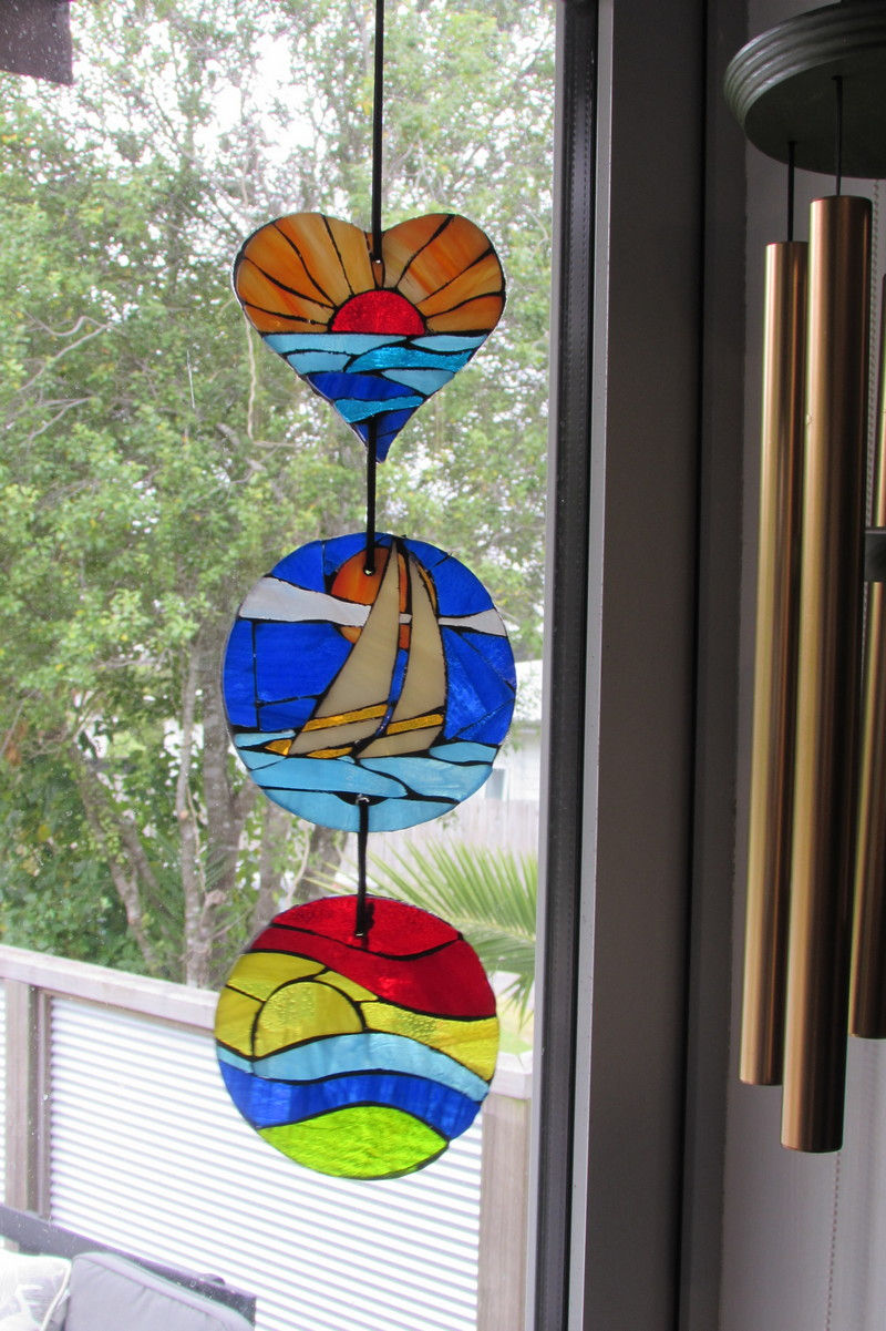 Three piece stained glass mosaic suncatcher